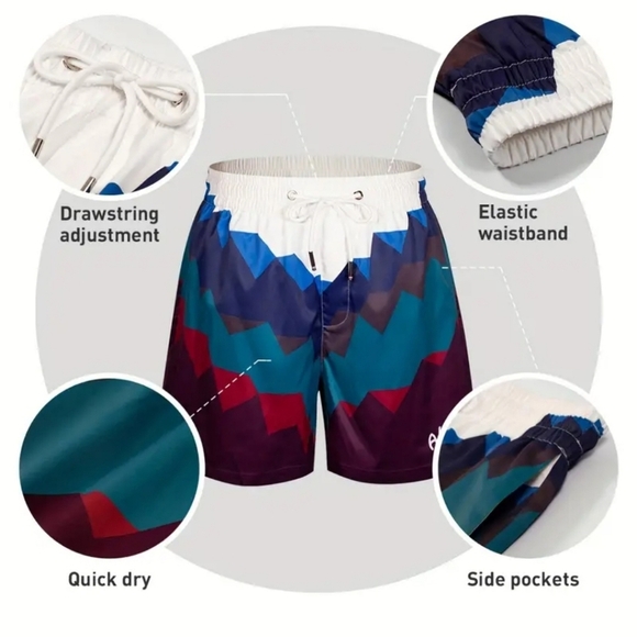Colorful Geometric Swim Shorts For Men - Picture 3 of 5